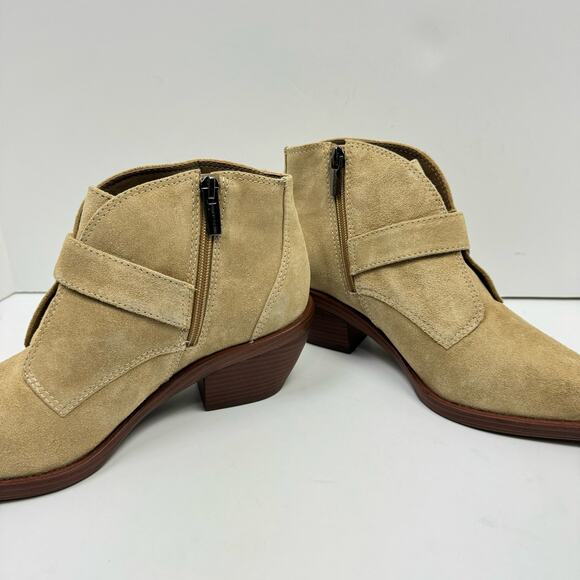 NEW Vince Camuto Ashena Tan Suede Leather Buckle Zip Up Bootie Ankle Boots - Picture 9 of 14